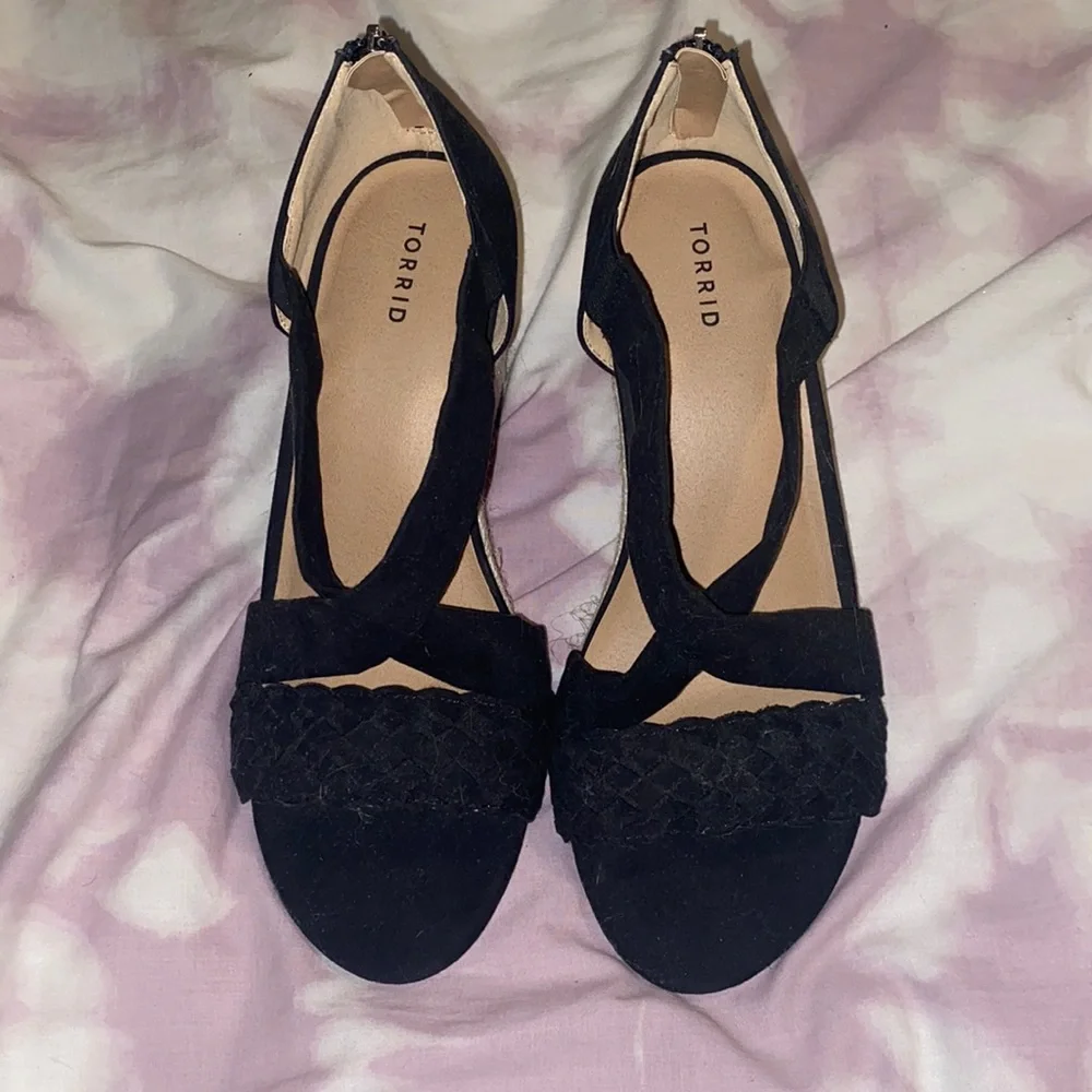 torrid Black Braided Strap Wedge Sandals